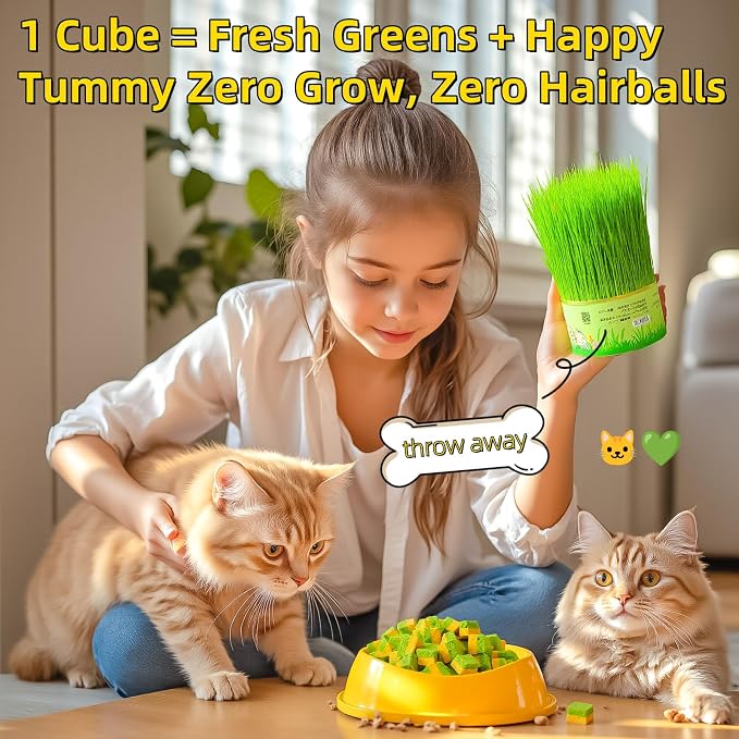 Cats Toy Kitten Grass Treats 255g/8.99oz Freeze Dried 2 in 1 Fish Oil Cat Chew Stick Pellet for Hairball Removal Kitty Catnip Snack Chicken Flavor for Cleaning Teeth & Dental Care Food Indoor