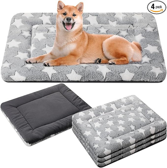 VitalCozy 4 Pcs Dog Crate Pads, Ultra Soft Warm Washable Anti-Slip Kennel Bed Mat for Pets, Reversible, Replaceable, Cage Liner for Small Medium Large Dogs and Cats(24 x 36 x 1.6 Inch,Star,Gray)