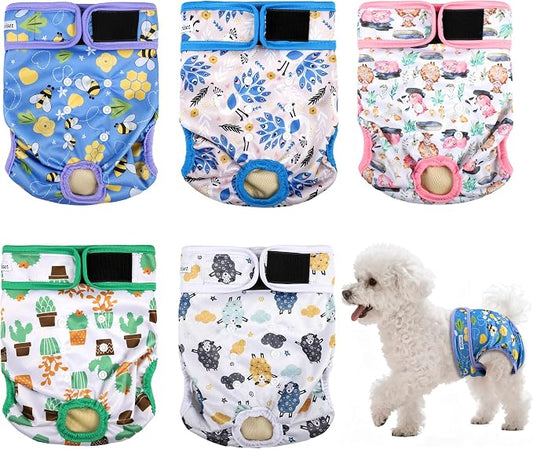 Dog Diapers Female 5pcs,Reusable Dog Doggie Puppy Doggy Diapers Female, Period Panties in Heat, Lamb, XLarge