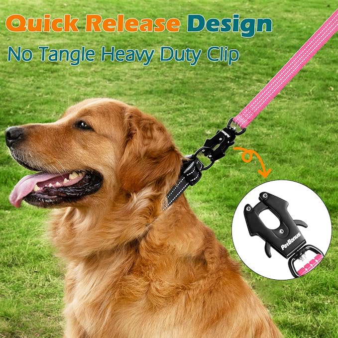 PetBonus Heavy Duty 24 Inch Short Dog Leash and 2-Pack Large Silicone Collapsible Dog Bowls