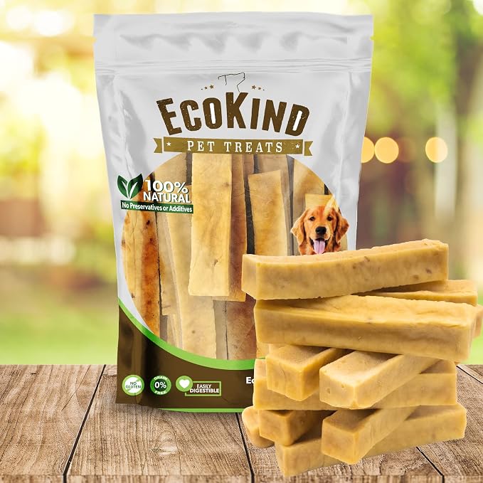 EcoKind Yak Cheese Himalayan Dog Chews, Yak Chews for Large Dogs, Long Lasting Bone for Aggressive Chewers, 4 Ingredients, Natural High Protein Treats, No Additives, Peanut Butter, Large - 18+ Chews