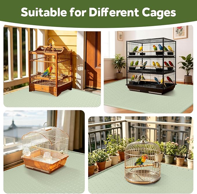 50" x 35" Silicone Large Bird Cage Mat, Waterproof Bird Cage Liner with Non-Slip Backing, Floor Protector for Crate Mats for Dog Cages, Kennels, Reptile Aquariums, Rabbit Habitats (Green)