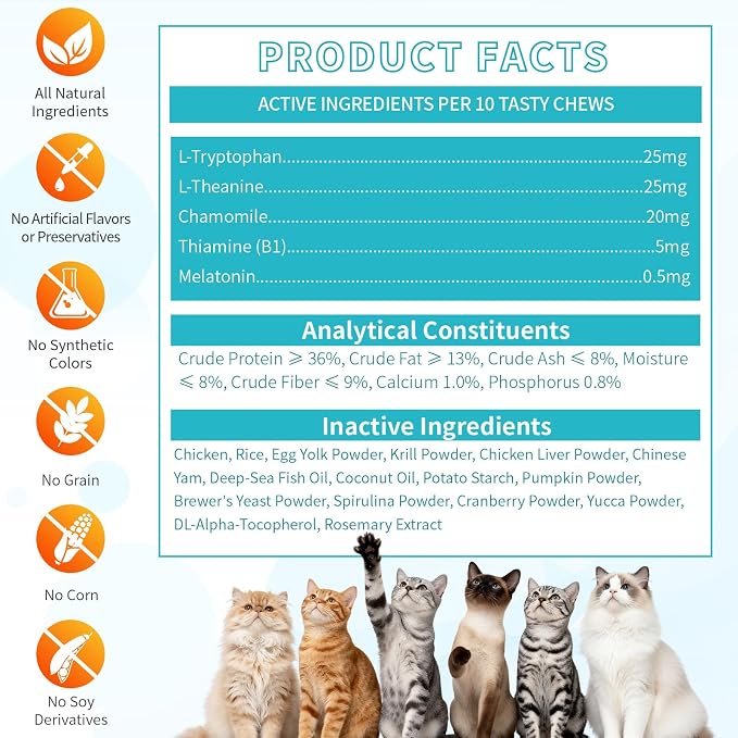 Cat Calming Treats, 500 Crunchy & Creamy Calming Cat Treats with Melatonin, Chamomile for Cats Stress and Anxiety Relief - Travel, Boarding, Vet Visits, Separation Anxiety, Chicken and Krill Flavored
