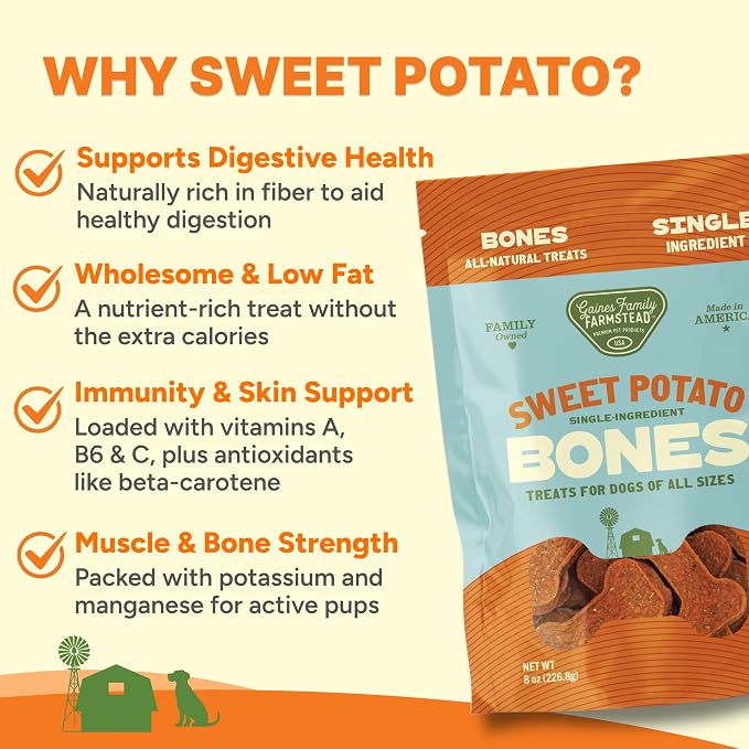 Gaines Family Farmstead Duck Feet & Sweet Potato Dog Treats Bundle – 20 ct Duck Feet + 14 oz Sweet Potato Bones, Grain-Free, Single Ingredient Chews, Healthy Dog Snacks, Made in USA