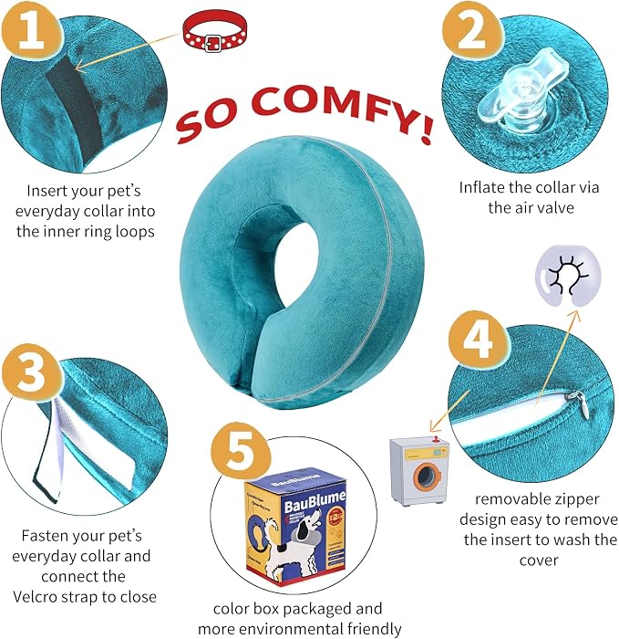 Inflatable Reflective Dog Cone Collar Alternative After Surgery,Doggie Recovery Dount Neck Ecollar,Adjustable Soft Dog Cone Collar for Large Dogs (Light Blue, XXL)