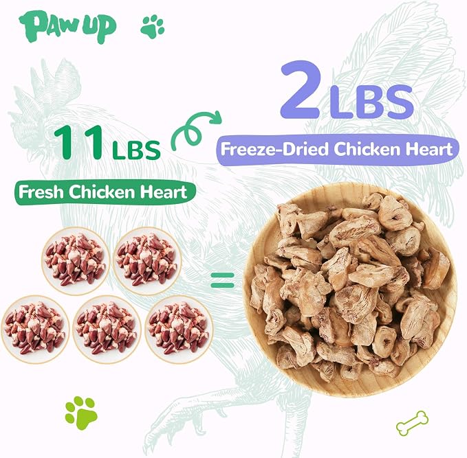 PAWUP Freeze Dried Chicken Necks, Freeze Dried Chicken Heart Pet Treats, High Protein Freeze-Dried Pet Food for Dogs, Cats, Fresh Ingredient