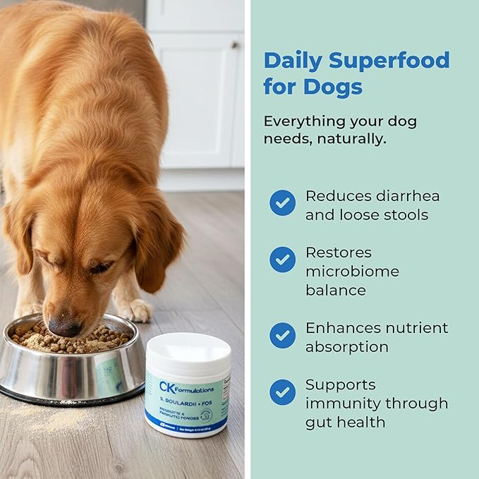 | S boulardii + FOS for Dogs and Cats | Probiotic and Prebiotic Powder | Support Gut Health, Diarrhea | 6 Billion CFU | 60g