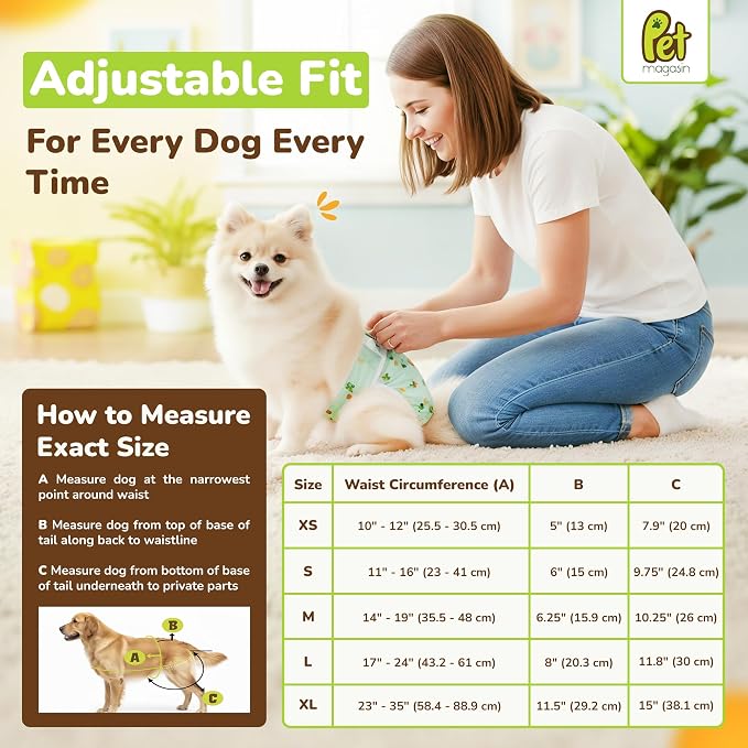 Pet Magasin® Super Absorbent Reusable Dog Diapers for Females (3-Pack) - Ideal Heat Solution, Washable Doggie Diapers for Female Dog - Perfect Doggie in Heat & Period (Trending, M (14”-19” Waist))