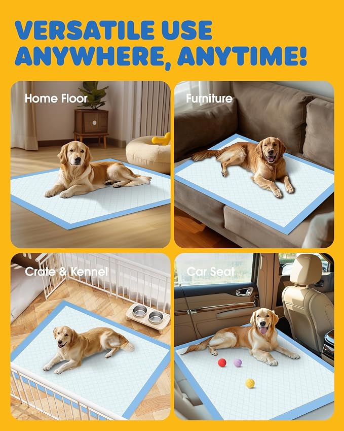 Powools Puppy Pads - 100 Packs, 34"×28" Ultra-Large Puppy Pads, Tear-ResistantPee Pads for Dogs, 6-Layer Ultra-Absorbent & Quick-Dry Blue Training Pads