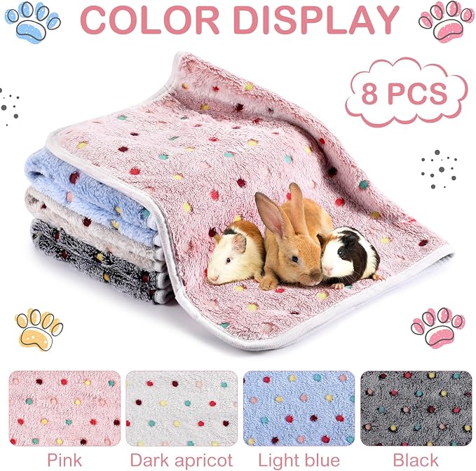 Tudomro 8 Pcs Absorbent Guinea Pig Blankets Washable Small Animal Fleece Bedding Cage Liners Reusable Pet Sleep Mat Pad Cover for Ferret Chinchilla Furniture Protection(Dot,16 x 24 Inch)