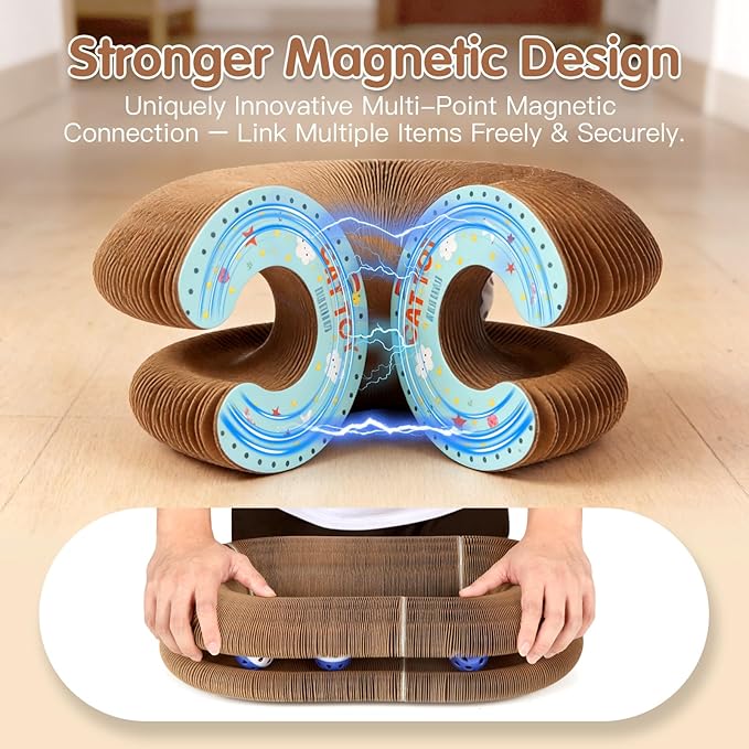 Extensible Cat Scratcher Cardboard Toy | Magic Accordion Scratching Pad with Bell Ball - Foldable & Reversible Interactive Kitty Play for Indoor Cats (1 Pack)