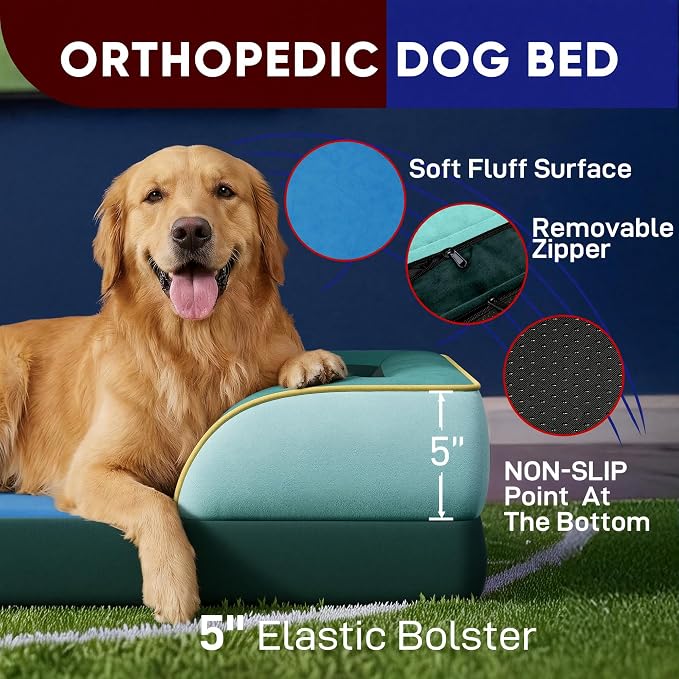 Comfort Expression Orthopedic Dog Bed for Extra Large Dogs 42x30 Inch, Waterproof Egg Crate Foam XL Pet Bed with Bolsters, Dog Couch with Washable Cover & Non-Slip Bottom, Seattle