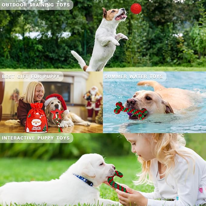 MRSOHRET Christmas Dog Toys, 9 Pack Dog Rope Toy, Puppy Chew Toy for Teething with Gift Bag, Plush Squeaky Toy, Christmas Stocking Stuffers for Small Medium Dogs