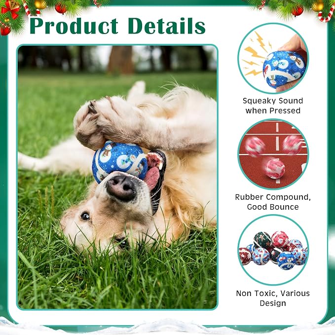 Seenelling 36 Pcs Dog Squeaky Tennis Balls 2.5 Inch Interactive Balls for Small Medium Large Dogs Teething Chew Toys for Throwing Fetch Exercise Playing Outdoor 6 Style(Snowman)