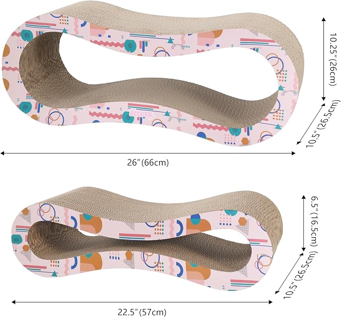 CSR1014D Suvi 26" Modern Cardboard Infinity 2-in-1 Lounge Bed Cat Scratcher with Catnip, Pattern Party