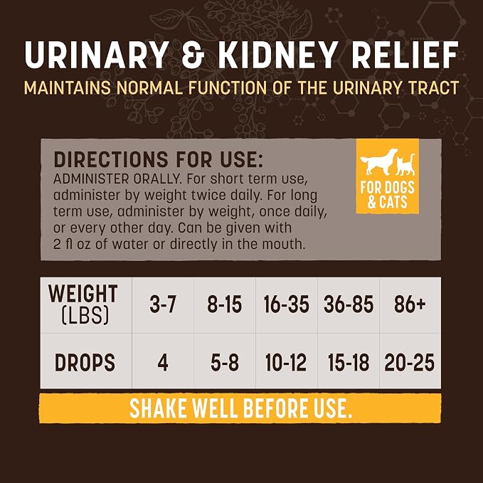 Earth Animal Apothecary Liquid Supplement - Urinary & Kidney Relief Herbal Remedies for Dogs & Cats - 2 fl oz