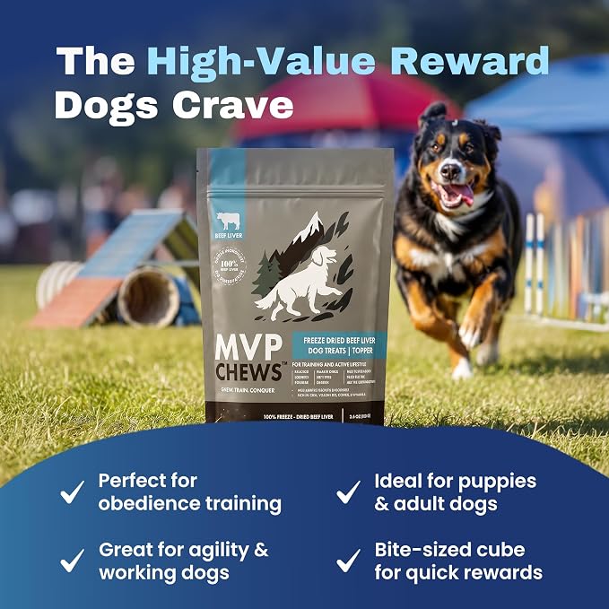 MVPChews | Freeze Dried Beef Liver Dog Treats | Single Ingredient Training Treats | High Protein, Grain Free, No Additives or Fillers | Premium Quality Food Topper | Made in USA - 3.5oz