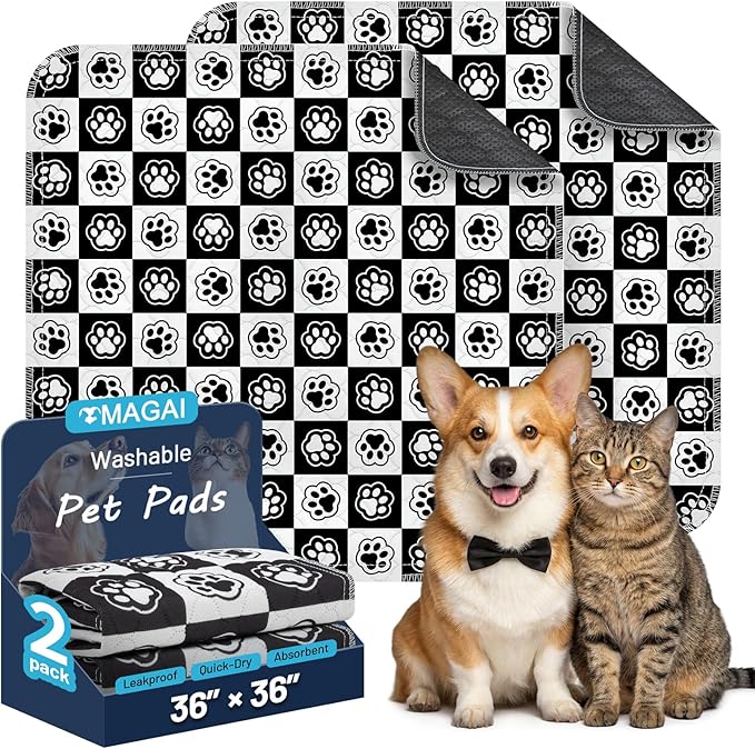Washable Pee Pads for Dogs and Cats, 36x36In 5-Layer Ultra-Absorbent & Leak-Proof Potty Training Pads, Non-Slip Whelping Potty Pads for Housebreak Crates, Floors and Cars, 2 Packs
