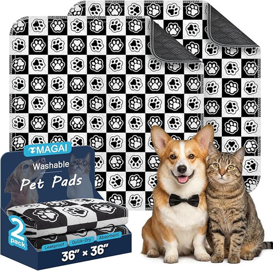 Washable Pee Pads for Dogs and Cats, 36x36In 5-Layer Ultra-Absorbent & Leak-Proof Potty Training Pads, Non-Slip Whelping Potty Pads for Housebreak Crates, Floors and Cars, 2 Packs
