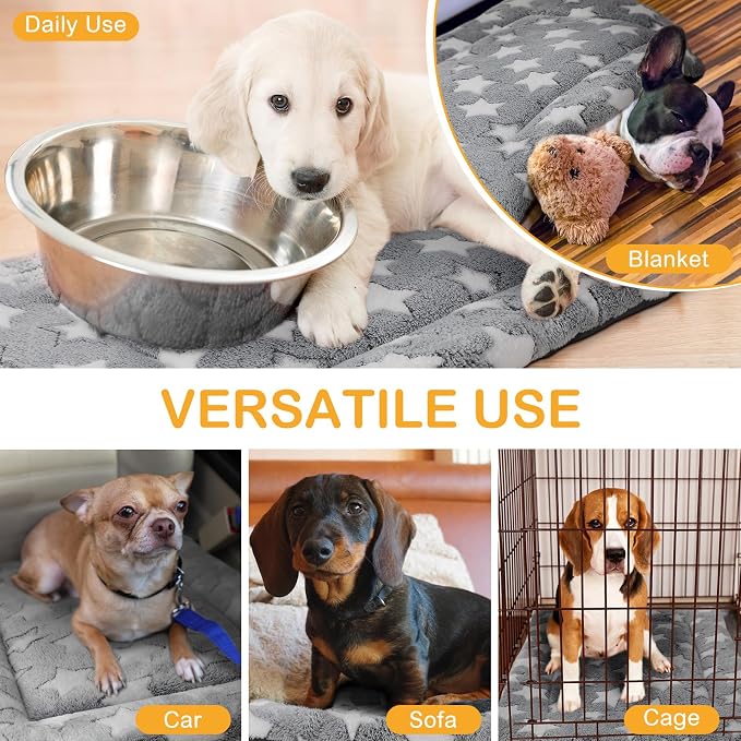 VitalCozy 4 Pcs Dog Crate Pads, Ultra Soft Warm Washable Anti-Slip Kennel Bed Mat for Pets, Reversible, Replaceable, Cage Liner for Small Medium Large Dogs and Cats(20 x 30 x 1.6 Inch,Star,Gray)