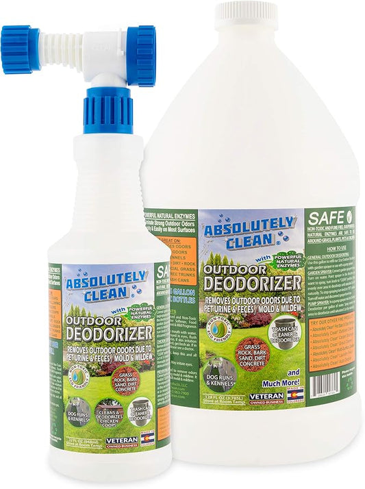 Absolutely Clean Amazing Outdoor Deodorizer odor eliminator Natural Enzyme Just Spray & Walk Away Grass, AstroTurf, Dog Runs, Patios, Decks, Fence & More Vet Approved - odor eliminator for strong odor