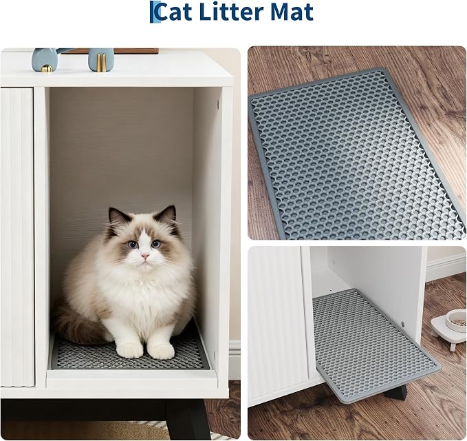 Garvee Cat Litter Box Enclosure, 39" Litter Box Enclosure Furniture Hidden Litter Box with Cat Litter Mat and Ventilated Holes, Modern Indoor Cat House, Side End Table for Living Room, White
