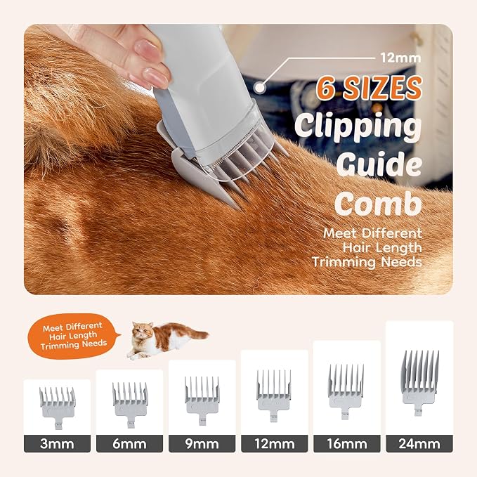 DUMOS Pet Grooming Vacuum Kit, 3 Adjustable Suction Modes Dog Hair Clipper, 5 Professional Grooming Tools with Low Noise Cat Hair Clippers, 2.5L, Gray