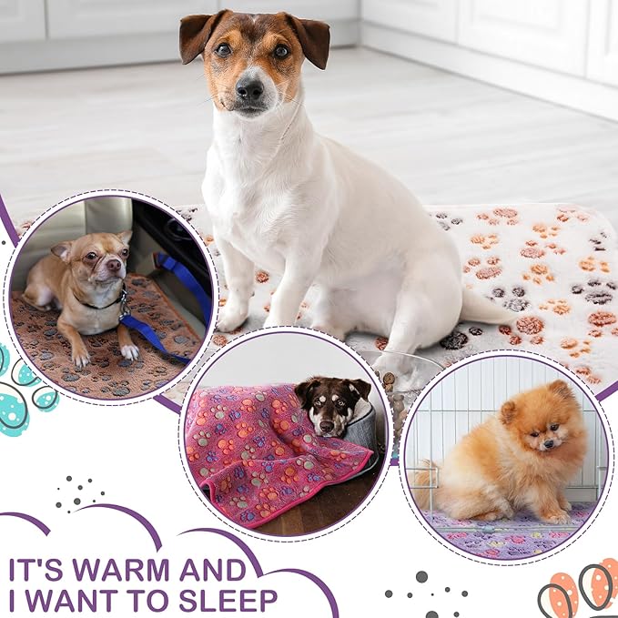 Panelee 4 Pcs Washable Dog Blankets Waterproof Cute Paw Print Fleece Blanket Reusable Puppy Blankets for Small Medium Pet Cat Whelping Warm Soft Mat Guinea Pig Cage Liners(30 x 21 Inch)
