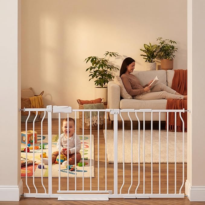 Baby Gates Extra Wide 52.76-57.48 Inch Large Long Baby Gate for Stairs Tension Pet Dog Gates Indoor for Doorways,No Drilling Pressure Mounted Pet Gates for Kids