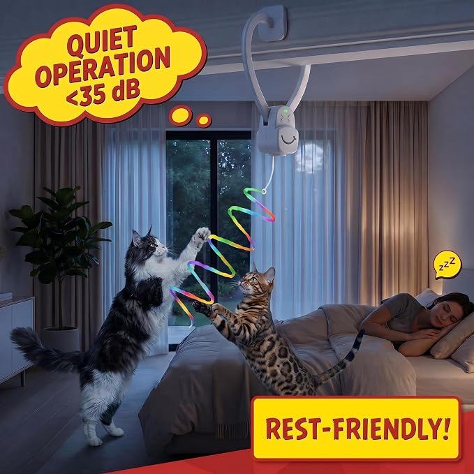 Interactive Cat Toy for Indoor Cats Automatic Hanging Door Frame Toy | Cat Toy with Feather Mouse String 360° Rotating USB Rechargeable Self Play Kitten Toy for Hunting Instinct Cat Boredom Relief