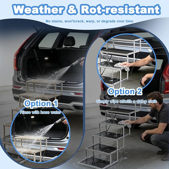 Dog Steps for Car & SUV – 6-Step Foldable Pet Stairs for Large Dogs, Non-Slip Heavy-Duty Plastic Dog Stairs, Lightweight & Portable Vehicle Access, Great Alternative to Dog Ramp for Truck