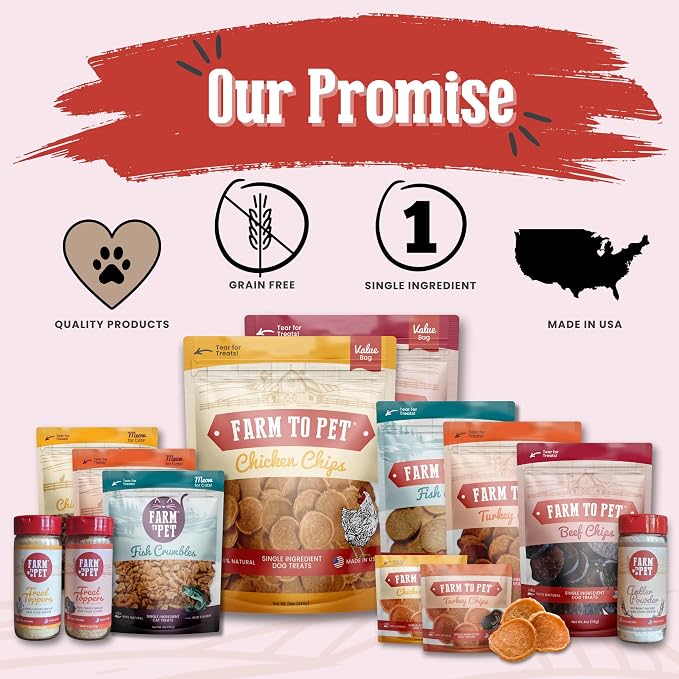 Farm To Pet - Dog Training Treats - 4 oz Beef Chips, Single Ingredient, Lean, All Natural, Healthy Treats for Small, Medium, Large Dog Breeds, & Puppies, Made in USA