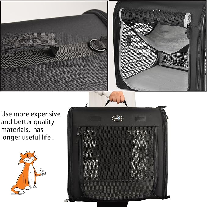 Wakytu 2-in-1 Pet Carrier for Cats & Dog, Travel Carrier for Camping | Extra-large fits 2 cats up to 25lbs each, includes 2 hammocks, carry bag, bowls & stakes. Car seatbelt pass-through