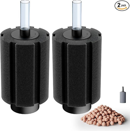 Aquarium 80-150 Gallon 2 Pack Sponge Filter with Air Stone and Ceramic Media Quiet Fish Tank Filters fit Breeding Fry Betta Shrimp Fish Tank