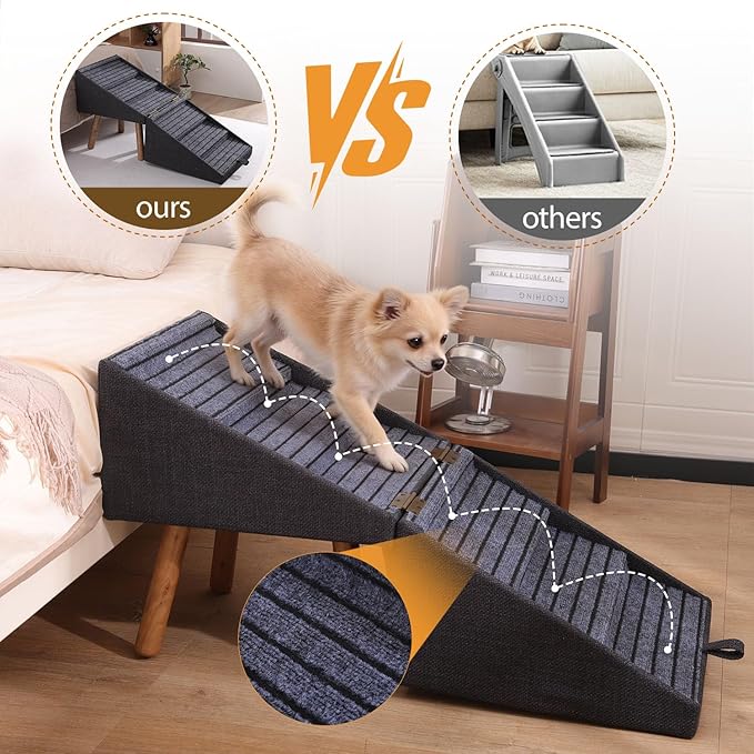 21.06”H Dog Stairs for High Bed, 6-Step Pet Stairs with Split Ottoman Design - Tall Dog Steps Convertible to Bedside Table Nightstand, Large Non-Slip Stairs for Big Medium Dogs to Bed