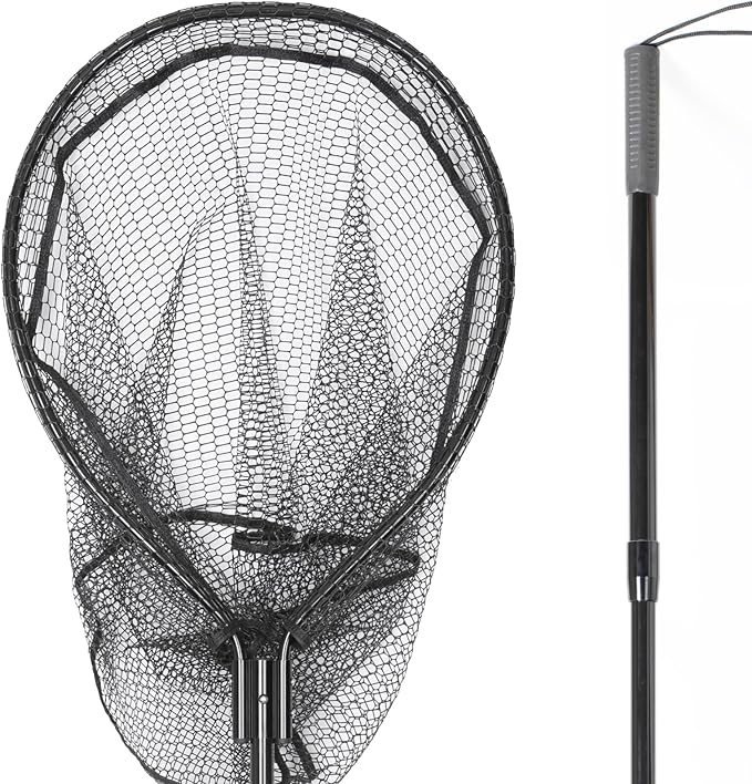 High Strength Large Landing Net - Rubber Fishing Net with Long Telescoping Handle & Soft Rubber Netting, Landing Nets for Fishing, Ideal for Boat, Pier, River Angling
