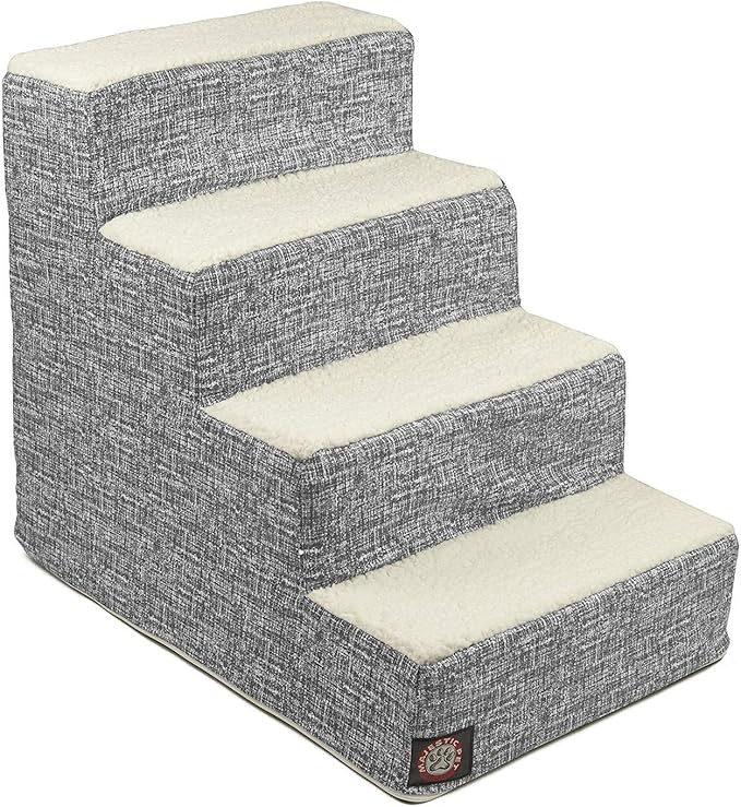 Majestic Pet 4 Step Portable Dog Stairs for Small Dogs to get on Bed Supports 250 lbs or Less – Dog Steps for High Bed with Machine Washable Cover –Pet Stairs for Cats Palette Heathered Light Black
