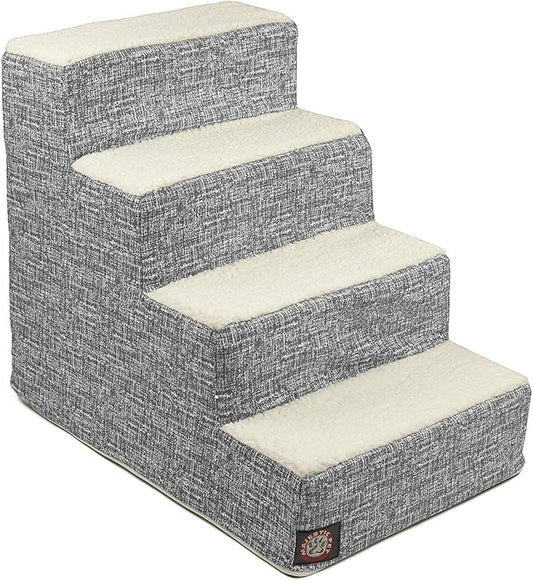Majestic Pet 4 Step Portable Dog Stairs for Small Dogs to get on Bed Supports 250 lbs or Less – Dog Steps for High Bed with Machine Washable Cover –Pet Stairs for Cats Palette Heathered Light Black