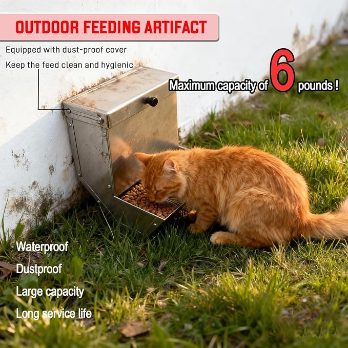 Rabbits Feeder 4 Pcs - Gravity Feeding for Cage Stainless Steel 4Lbs 6.2 Inch, Anti-Corrosion Durable with Sliding Lid for Pet Small Animal Indoor Outdoor Use, Holds Several Days' Food