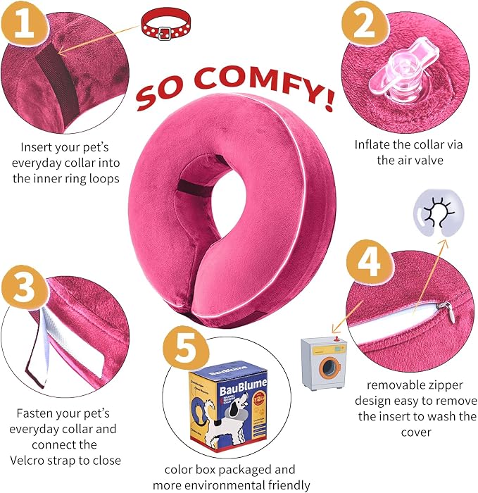 Inflatable Reflective Dog Cone Collar Alternative After Surgery,Doggie Recovery Dount Neck Ecollar,Adjustable Soft Dog Cone Collar for Small Medium Large Dogs (Pink, M)