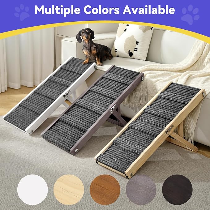 2026 Upgraded Dog Ramp for Couch, Foldable Small Dog Ramp for Sofa, 4 Adjustable Height from 13'' to 21", Portable Stable Pet Step with Non-Slip Pad, Pet Ramps Use for Couch Stairs, White