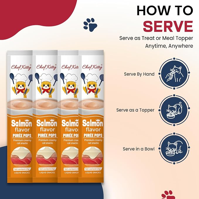 Cat Treats Lickable | Grain-Free Cat Food Toppers & Salmon Treats | Creamy Puree Squeeze Ups with Vitamin E & Taurine, Digestible Formula | 0.5 oz. Each Tube, Salmon Flavor | 10 Tubes