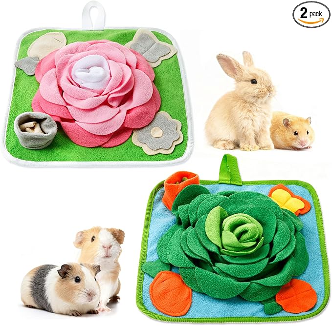 Yinkin 2 Pcs Rabbit Foraging Snuffle Mat for Small Animals Puzzle Toys Funny Interactive Nosework Feeding Mat for Bunny Hamsters Guinea Pigs Ferrets Chinchillas (13.8 x 13.8 Inches,Classic Style)