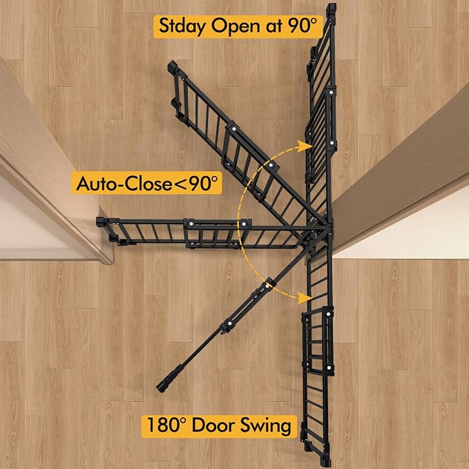 Extra Wide Baby Gate for Stairs Doorways & Kitchen,32"-54" W x 29" H, No Bottom Bar Dog Gate, One-Handed Auto-Close, Hardware Mount Safety Gate for Dogs & Toddlers, Black