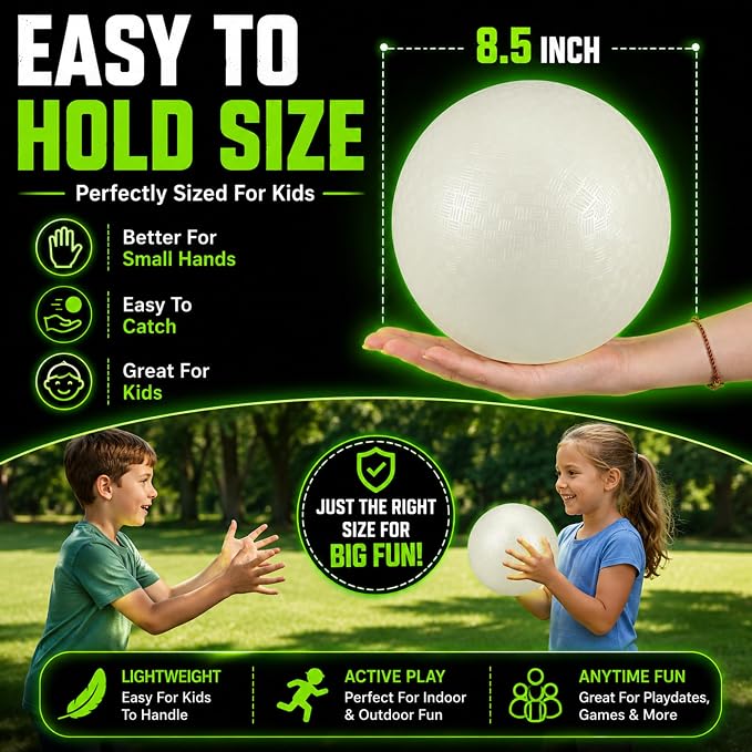 Hiboom Glow in The Dark Kickballs Dodgeballs, 8.5"/ 10"/ 6" Light up 4 Square Ball with Pump, No Battery Needed Playground Balls for Backyard School and Outdoor Night Activities