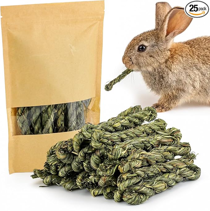 25pcs Rabbit Timothy Hay Toy for Bunny Small Animal Treats Natural Grass Stick Chew Toys Snacks Molar Teeth Grinding for Guinea Pigs Chinchillas Hamsters
