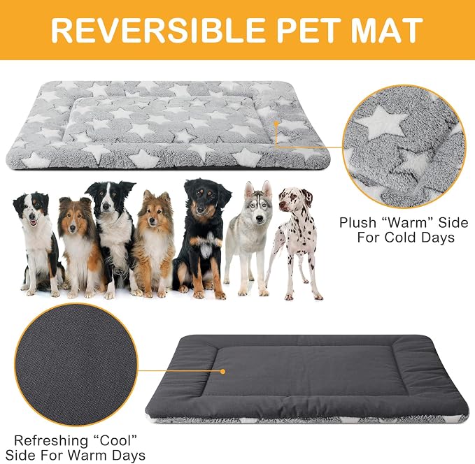 VitalCozy 4 Pcs Dog Crate Pads, Ultra Soft Warm Washable Anti-Slip Kennel Bed Mat for Pets, Reversible, Replaceable, Cage Liner for Small Medium Large Dogs and Cats(30 x 48 x 1.6 Inch,Star,Gray)