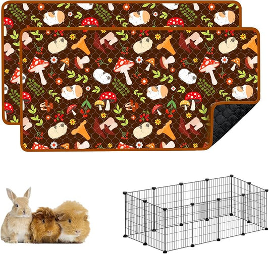 Guinea Pig Cage Liners, 59x31in 2 Pack Washable Guinea Pig Bedding, Waterproof Reusable & Anti Slip, Super Absorbent Guinea Pig Pee Pad for Small Animal, Rabbit, Bunny, Fit for C&C Cage, Brown