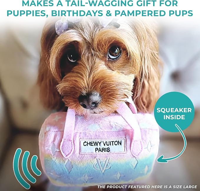 Haute Diggity Dog Chewy Vuiton Handbag Plush Squeaky Dog Toy, Soft Durable Designer-Inspired Stuffed Puppy Chew Toys for Small & Medium Dogs, Machine-Washable (Pink Ombre) Large
