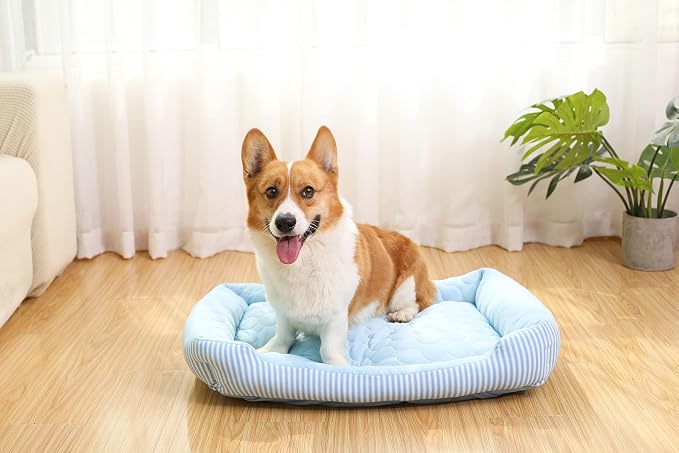Cooling Dog Bed for Large Medium Small Dogs, Breathable Dog Cooling Mat with Self Cooling Ice Silk Fabric, Washable Summer Pet Bed for Indoor Outdoor,Pink Medium